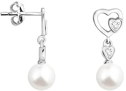 SOFIA MILANI - Damen Ohrringe 925 Silber - mit Zirkonia Steinen - Herz Perlen Ohrstecker - E1963