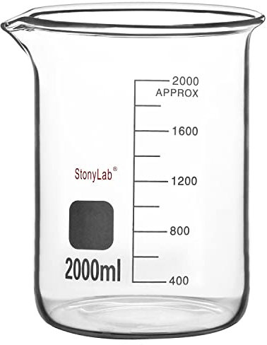 stonylab Bécher en Verre, 1 Pack Bécher en Verre Borosilicate Gradué Griffin de Forme Basse avec Bec verseur Bécher de Laboratoire, 2000 ml