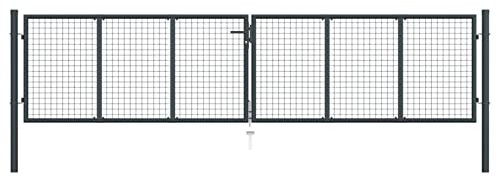 Festnight Doppeltor Gartentor 400x75 cm Doppelflügeltore Metall Gartentür Zauntor Abschließbar Zauntür Hoftor Tür Tor Gartenpforte mit Pfosten Einfahrtstor Hoftür Stahl, Anthrazit