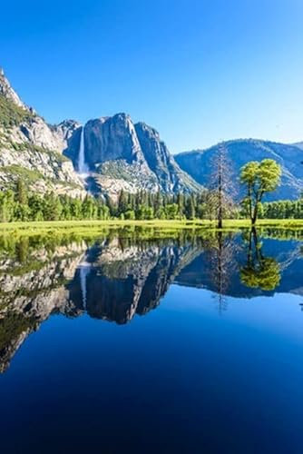 Acryl-Bild 30 x 50 cm: Yosemite National Park - Reflexion im Merced River der Yosemite-Wasserfälle und wunderschöne Berglandschaft, Kalifornien, USA (90315876)