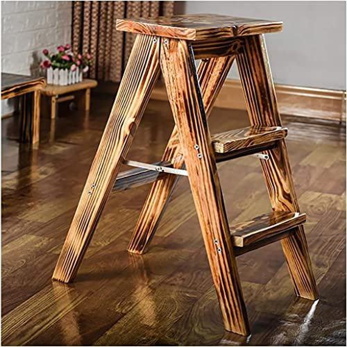 Tritthocker,Holzklappleiterhocker,Multifunktionale Trittleiter,Massivholz Esstisch Hoher Hocker,Küchenstuhl Tragbare Leichte Gartenwerkzeugleiter,Vintage-Farbe,26×32×50Cm