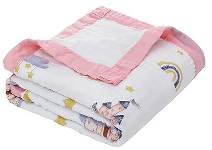 Musselin Babydecke Sommer für Babys 6-Lagig Kinder Baumwolle Decke Sommer Weich Atmungsaktiv Wickeldecke Einschlagdecke Mädchen Junge 110x110cm (Rosa Schwein)