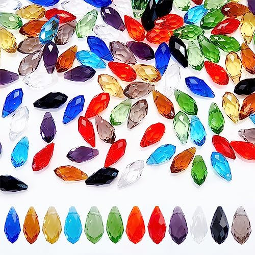 AHANDMAKER 100 cuentas de cristal facetado, 10 colores, transparentes, con forma de gota de agua, espaciadores para manualidades, bisutería, agujero: 1 mm