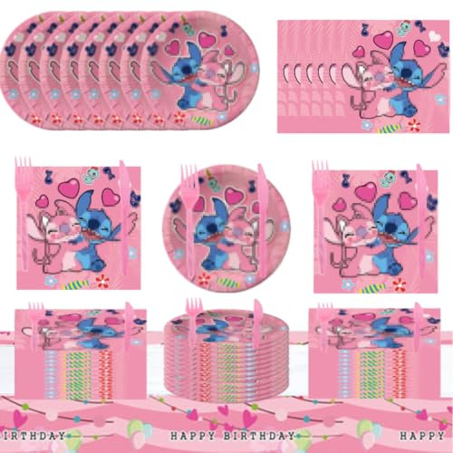 Party Dekoration Stitch,Partygeschirr,Gebutstag Party Teller Servietten Tischdecke Messer und Gabel etc,Geeignet für 20 Persone (B)