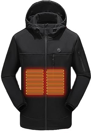2023 Veste Chauffante à Capuche, Homme Doudoune à Capuche Veste Chaude avec 4 Zones Chauffantes,Interface USB, Hiver Manteaux Imperméable Coupe-Vent Hiver Chaud Épais Manteau pour Ski