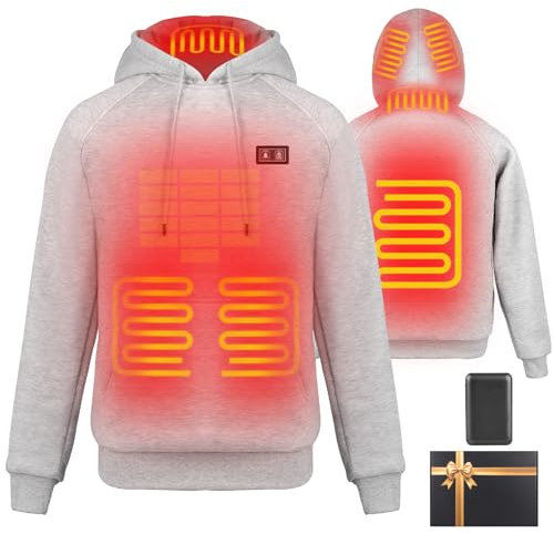 Wodesid Beheizbare Jacke Hoodie Kapuzenpullover mit 7.4V Akku und Kapuze, Outoor Beheizte Jacke Kapuzenjacke für Herren Damen mit 3 Heizstufen Sweatshirt
