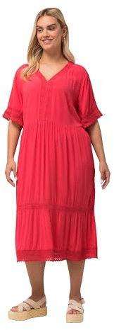 Ulla Popken Robe midi Tunique, Dentelle, Ligne A, col en V, Manches mi-Longues, Rose, 48-50 Femme