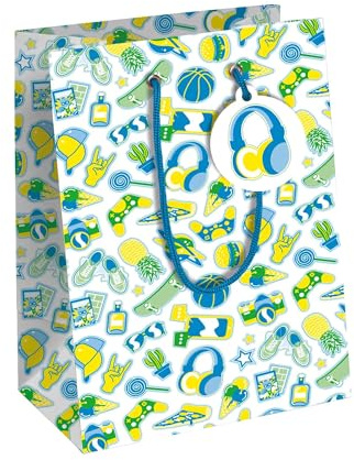 Eurowrap 33883-3Cpack - Packung 6 Geschenktasche - Tüte Excellia, Format Medium (21,5x10,2x25,3 cm), robust und wiederverwendbar, Kunst Neon Blau, 6 Stück