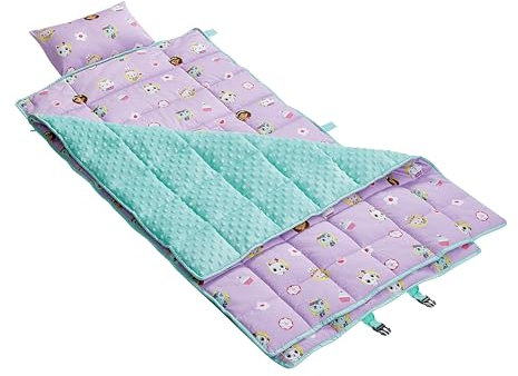 Gabby's Dollhouse 3-in-1 Reise-Schlafmatte mit integriertem Kissen, Plüschdecke und Rucksackgurten, 116,8 x 66 cm, ab 3 Jahren