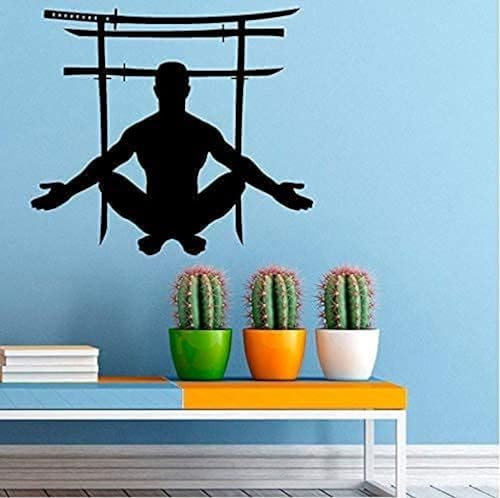 PiWine Wandaufkleber Silhouette aus Vinyl, japanisches Kendo, Wanddekoration für Schlafzimmer, Wohnzimmer, abnehmbar, 47 x 43 cm