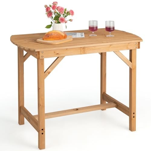 KOMFOTTEU Mesa de Jardín de Madera de Abeto, Mesa de Comedor con Agujero de Sombrilla, Mesa Auxiliar con Carga de 180 kg, Mesa de Centro para 4-6 Personas, 100 x 60 x 75 cm, Natural