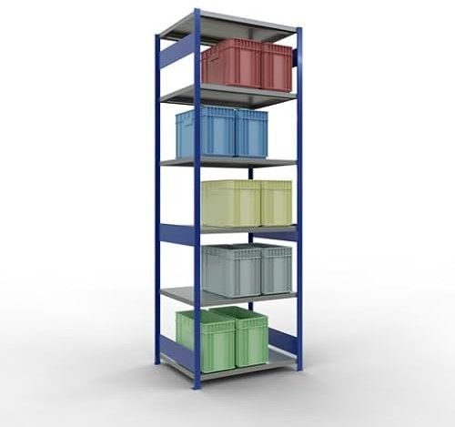qpool24 Grundregal, Fachbodenregal Stecksystem MULTIplus250, 3000 x 1000 x 800 mm (HxBxT), 7 Fachböden, Längenriegel, RAL 5010 enzianblau/verzinkt