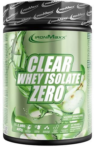 IronMaxx Clear Whey Isolate Zero - Green Apple 400g Dose | Klares Molkenprotein-Isolat ohne Zucker | Laktosefreies Clear Protein | Protein Limonade mit fruchtig-erfrischendem Geschmack