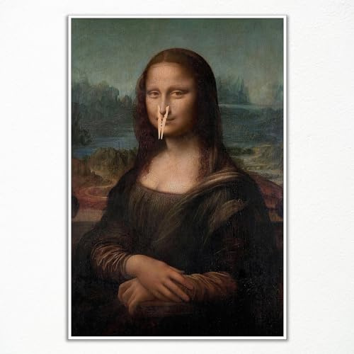 XMJJQQ Lustiges Badezimmer-Wandkunst, Vintage-Poster, Mona Lisa Gemälde, Klassische Malerei, Leinwand, Humor, Lustige Toilette, Kunst, Kneifende Nase