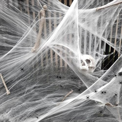 TheStriven Tela de araña blanca decorativa de Halloween, 300 g, araña decorativa de algodón, decoración con arañas falsas para decoraciones de fiesta de Halloween