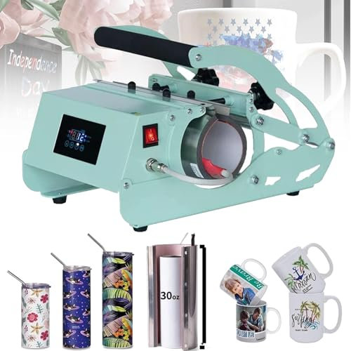 Tumbler Mug Heat Press Machine, 20oz Sublimation Straight Blank Skinny Tumbler Glass Jar Can - with Temp&Timer Setting for 11-16oz Coffee Mugs