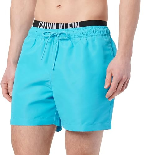 Calvin Klein Herren Badehose Medium Double mit Tunnelzug, Blau (Bash Blue), L