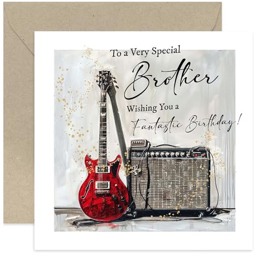 Geburtstagskarte für Männer, E-Gitarre, musikalische Geburtstagskarte für Bruder, Rock-n-Roll-Geburtstagskarte, Geschenk für ihn, männliche Familie, blanko innen