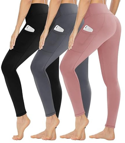 Gayhay 3er Pack Leggings Damen High Waist Sportleggings Blickdicht Sporthose für Sport Yoga Gym(Schwarz/Dunkelgrau/Rosa-T,S-M)