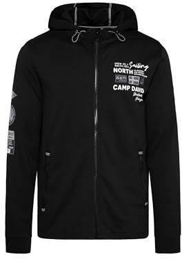Camp David Herren Kapuzensweatjacke mit Label-Applikationen Black L