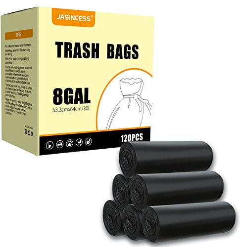 JASINCESS 30 Litre Bin Liners 120 small bin bags - Heavy-Duty Garbage Bags for Home, Office, and Kitchen Use (Black)