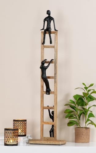 GILDE Skulptur Ladder, Aluminium & Mangoholz, naturfarben, Klettermotiv, H 82cm, B 20,5cm, D 11cm - Deko, Kunst, Wohnaccessoire, Geschenk
