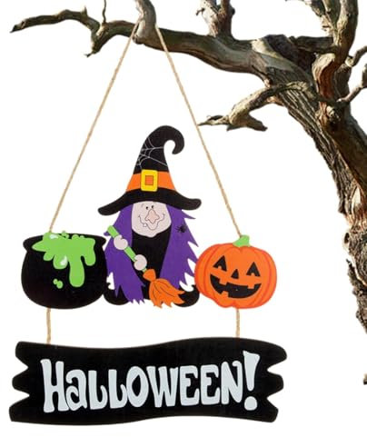 Señal de Halloween feliz, decoraciones de Halloween en la granja | Cartel de Halloween de madera calabaza bruja - Adornos de madera para árbol, decoración de árbol, colgante único de Halloween, bomb