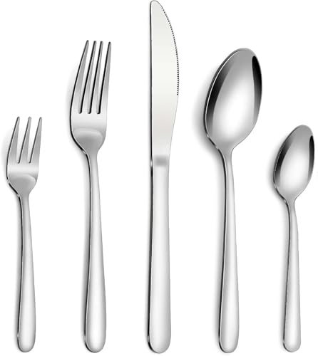 Bestdin set couverts de table 6 personnes, 30 pièces de couverts en acier inoxydable, Comprend des couteaux/fourchettes/cuillères, couverts pour famille/restaurant, lavable au lave-vaisselle