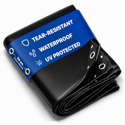 UMBRELLA® Abdeckplane 450 g/m² 2×3 m Schwarz Alu-Ösen wasserdicht UV-fest | Winterfest & schimmelresistent, verschweißter Saum, verstärkte Ecken, Ösen alle 50 cm – für Holz, Garten, Dach, Bau & Pool