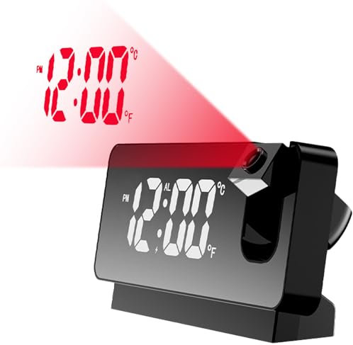 LUPATDY Projektionswecker,Wecker mit Projektion 180°,Wecker Digital mit Großem LED-Display,Wecker Analog Ohne Ticken mit Temperatur Datum,Digital Wecker für Schlafzimmer(Schwarz)