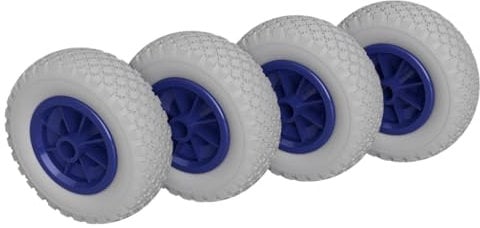 4 x PU Rad Ø 200 mm 2.50-4 Gleitlager Rolle Sliprolle Sliprad PANNENSICHER, grau/blau