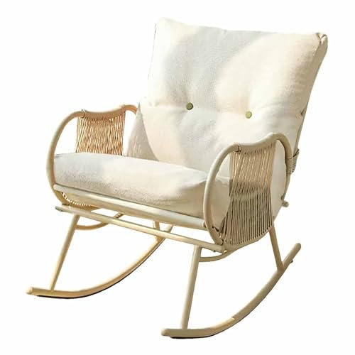 Schaukelstuhl Für Den Garten, Schaukelstuhl Aus Rattan, Relaxsessel Mit Hoher Rückenlehne, Freizeitstuhl Aus Karbonstahl Für Die Terrasse, Kleiner Lesesessel, Loungesessel Für Den Außenbereich,Weiß