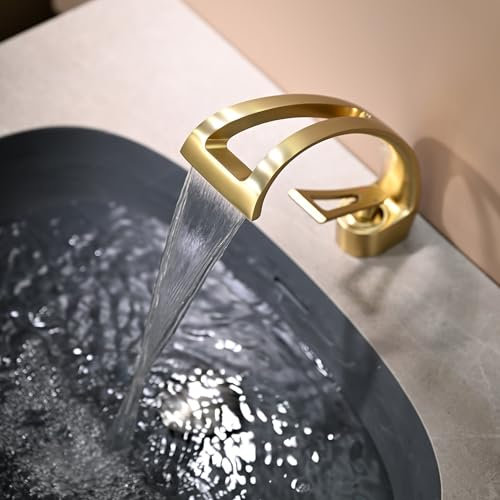 Robinet Cascade Salle De Bain or Brosse,Robinet Lavabo Cascade,Cascade Mitigeur Salle Bain Avec Valve En Céramique Monocommande Chaude Et Froide Réglable
