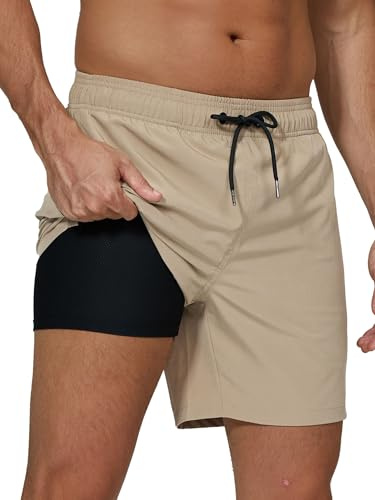 Arcweg Badehose für Herren mit Kompression Liner 2 in 1 Atmungsaktiv Badeshorts Männer Elastisch Trainingsshorts Verstellbar Tunnelzug mit Reißverschlusstaschen