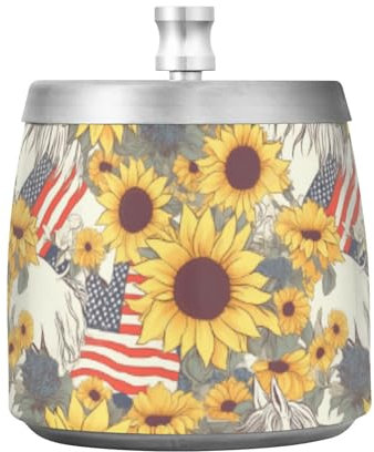 Aschenbecher aus Edelstahl mit Deckel für Zigaretten im Freien, einzigartiger rauchfreier, schwerer Outdoor-Aschenbecher für Männer und Frauen, Sonnenblume, amerikanische Flagge und Einhörner