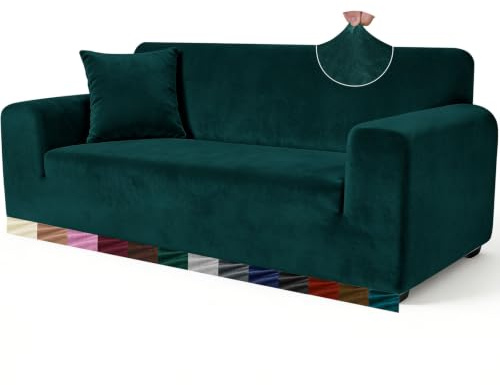 Yeahmart Thick Velvet Sofa Cover, 1 Seater Armchair Slipcover, Green