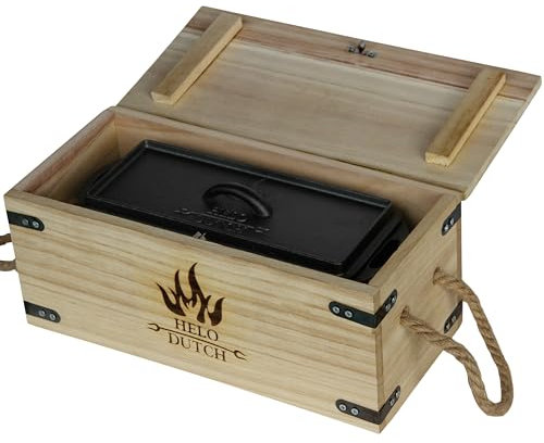 Dutch Oven Set Gusseisen 1,8L-13,6L – Feuertopf mit Deckelheber, Schmortopf mit & ohne Füße, Schlitz für Themormeter, inkl. Kochbuch – Perfekt für BBQ Indoor & Outdoor (ohne Füße, 3L - H1)