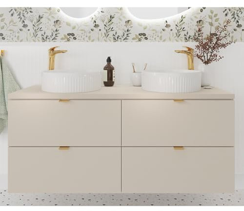 Lomadox Badezimmer Doppelwaschtisch 120 cm in Kaschmir matt, DURANGO-56, 4 Schubladen, Keramikwaschbecken