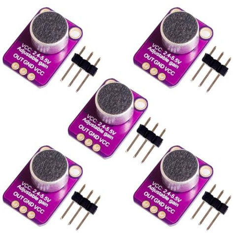5pcs GY-MAX4466 Electret Microphone Amplifier with Adjustable Gain Control for Arduino (Pack of 5)