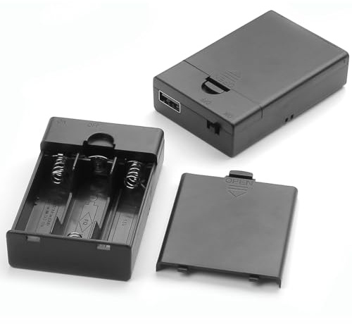 Goweewon 2 Pack AA Battery Holder with USB Port and On/Off Switch, 3 x 1.5V AA Battery Holder Case 4.5-5V USB Battery Holders (Black)