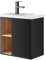 UEV Meuble Lave-Mains Mural, Meuble Lavabo Suspendu, Lavabo en Résine, Espace de Rangement Caché/Ouvert, Motif de Ligne, 51 x 30,5 x 54 cm, Noir