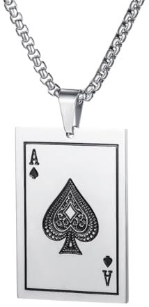 GXGM Playing Cards Halskette Edelstahl Pik Ass Spielkarte Anhänger Halskette für Rock Gothic Punk Hip Hop Kette für Männer