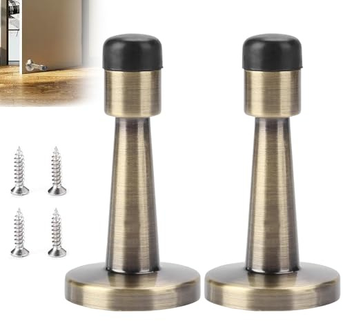 Brass Door Stop, Door Stoppers, 2 Pcs Wall Mounted Door Stop with Rubber, Door Stoppers for Skirtings, Durable Door Protector for Home, Office and Hotel Use