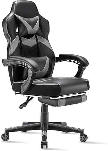 Sunon Silla de Gaming ergonómica cómoda Ajustable Respaldo Ajustable con reposapiés, Capacidad de Carga de 150 kg, Color Gris