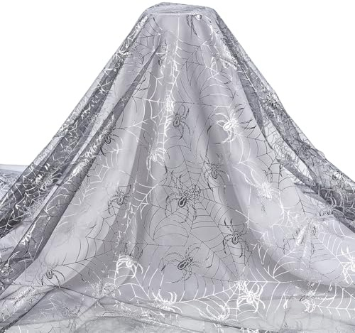 PH PandaHall Tüllstoff Mit Spinnennetzmuster Silberner Doppelseitiger Folienstoff 1.2m Breite Netz Spitzenstoffe Halloween Dekorationsstoffe Für DIY Kleidungsstücke Halloween Dekor Basteln 2m