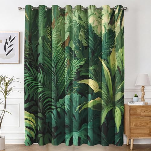 Generisch Verdunklungsvorhänge Tropische Blätter, Vorhänge Dschungel Grünes Blatt für Schlafzimmer Deko, Gardinen mit Ösen 200x140 cm (H x B), Vorhang Blickdicht Wohnzimmer 2er Set