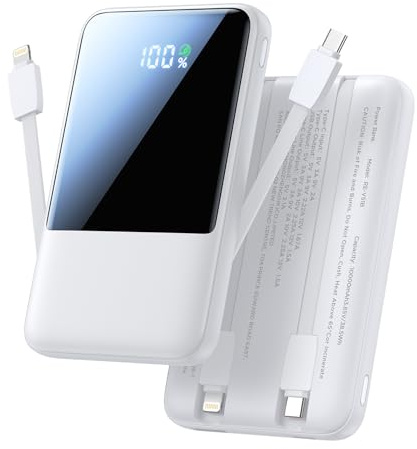 Aioneus Power Bank, 10000mAh Portable Charger with Built-in Cables, 22.5W Fast Charging Power Bank with USB-C Input & Output, Small Battery Pack for iPhone 17/16/15/14/13/12/11, Samsung Galaxy, iPad