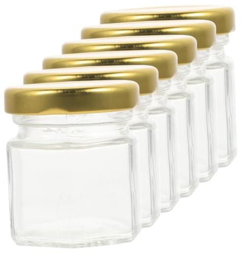 MOTHNUR 6Pcs Hexagonal Glass Jam Jars with Airtight Lids Small Transparent Honey Containers for Household Food Storage Wide Mouth Clear Glass Bottles for Jams Bird Nest and Sauces