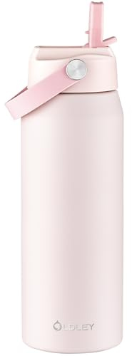 OLDLEY 750ml Insulated Water Bottle with Straw, Stainless Steel Water Bottles with Handle, Leakproof BPA Free Vacuum Metal Flask Keep Hot and Cold for Sports, Travel, Hiking (Pink)