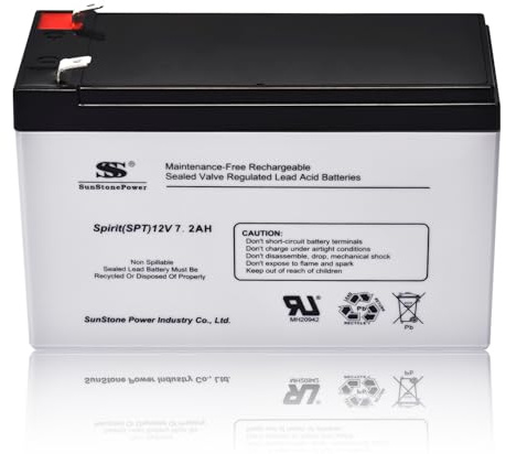SSSUNSTONEPOWER 12V 7.2Ah AGM Battery Replacement - Maintenance-Free, Leak-Proof, High Discharge Power - Universal Adapter F1/F2 - For UPSs, Emergency Lighting, Solar Systems, Video Surveillance